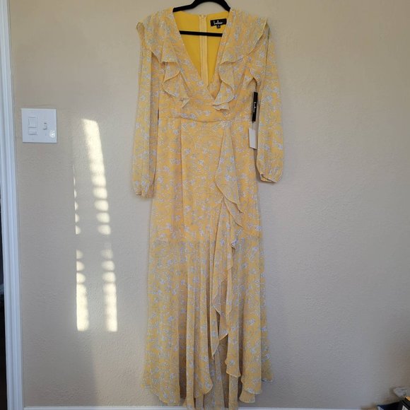 Lulus Yellow Floral Print Ruffled Long Sleeve Maxi Dress - Picture 2 of 3